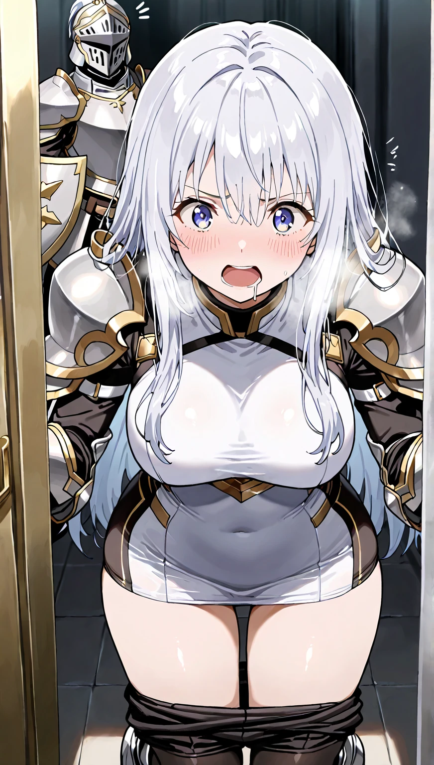 Detailed Background、A person who writes in detail、Accurate human body、Knowledgeable person、The correct five、1 mature woman,18-year-old,Excellent anatomy, masterpiece, highest quality,Realistic, hyperRealistic, 16K HDR,(Cleavage,damaged body,Sweat,Beautiful Face,Mature Woman,(,Metal collar:1.2) ,(handcuffs:1.2),(,anger,On all fours,top down:1.3),Fantasy World,Outdoor,village,blue sky,(Surrounded by many vicious horny goblins:1.3),(Chain Leash,Pull the leash,lead:1.2),(Goblin Riding, Goblin riding mature woman,Grab her head:1.3),Thick thighs,cruvy body,nikkecrwn, tiara, hair ribbon, drill hair, drill locks, white shirt, frilled shirt, broach, high-waist shorts, gloves,((torn clothes))