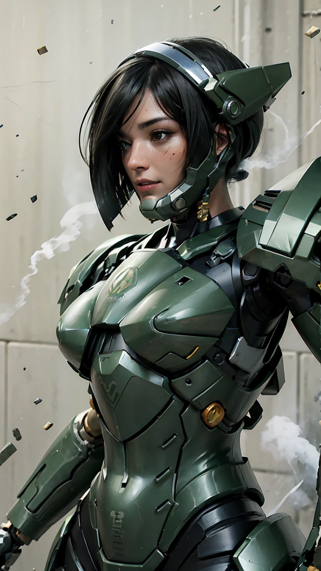 最high quality非常に詳細, Advanced Details, high quality, 最high quality, High resolution, 1080P, hard disk, beautiful,(War Machine),(Snug-fitting headgear),See the big picture,beautifulサイボーグ女性,Dark Green Mecha Cyborg Girl,BATTLE MODE,Mecha Body Girl　8k dark green body armor　Elementary school girl　Sweaty face　Droopy eyes　short hair　Gas mask with extension nozzle　boyish　Steam coming out of my head　My hair is wet with sweat　Black Hair, Steam coming out of the mouth　　Not exposed　A facial expression of severe pain　He was on his knees clutching his stomach, drool dripping from his mouth onto the ground.