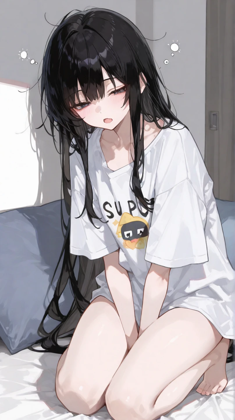 child,(masterpiece,Highest Quality),Long T-shirt,A dark-haired