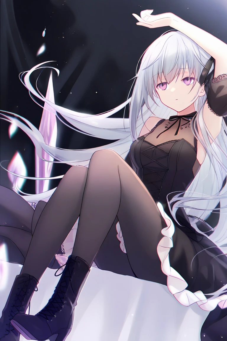 pale skin,dark风,playful,wearing leg rings,white hair,Abstinence,dark