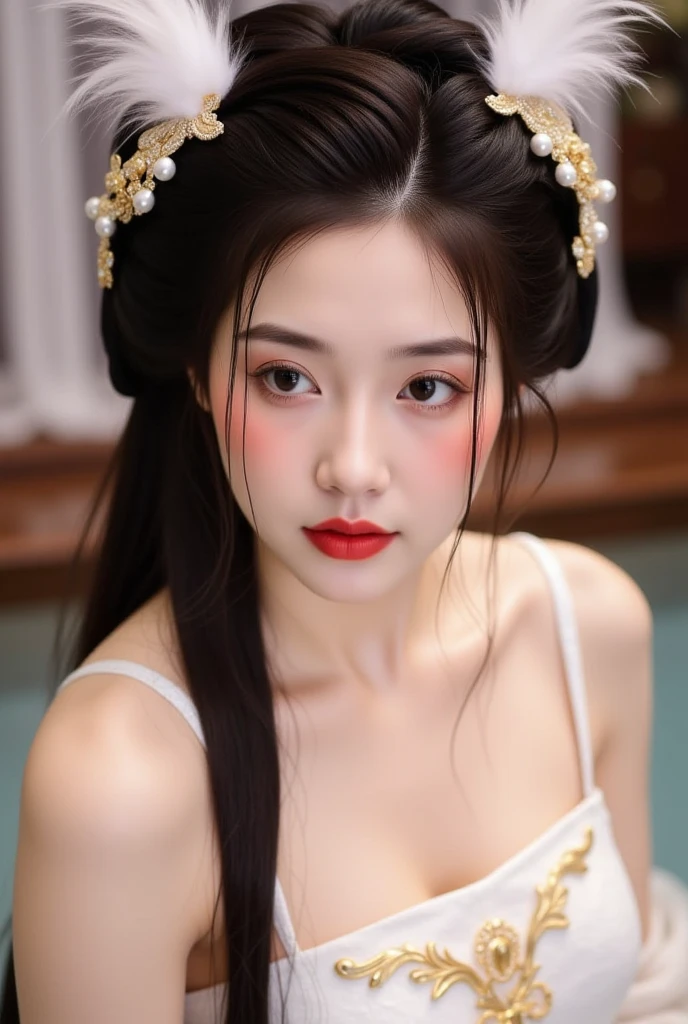 Fashion model 20 years old [[[[Close-up cleavage]]]], [[[[]]]], [[[[rape]]]], [[[[shoulder]]]], perfect eyes, perfect iris，perfect lips，perfect teeth，perfect skin，long face，slender nose，high nose bridge，Soft headlight，human development report，girl，simple hairstyle，Light makeup，casual，（pastel colors：1.2）