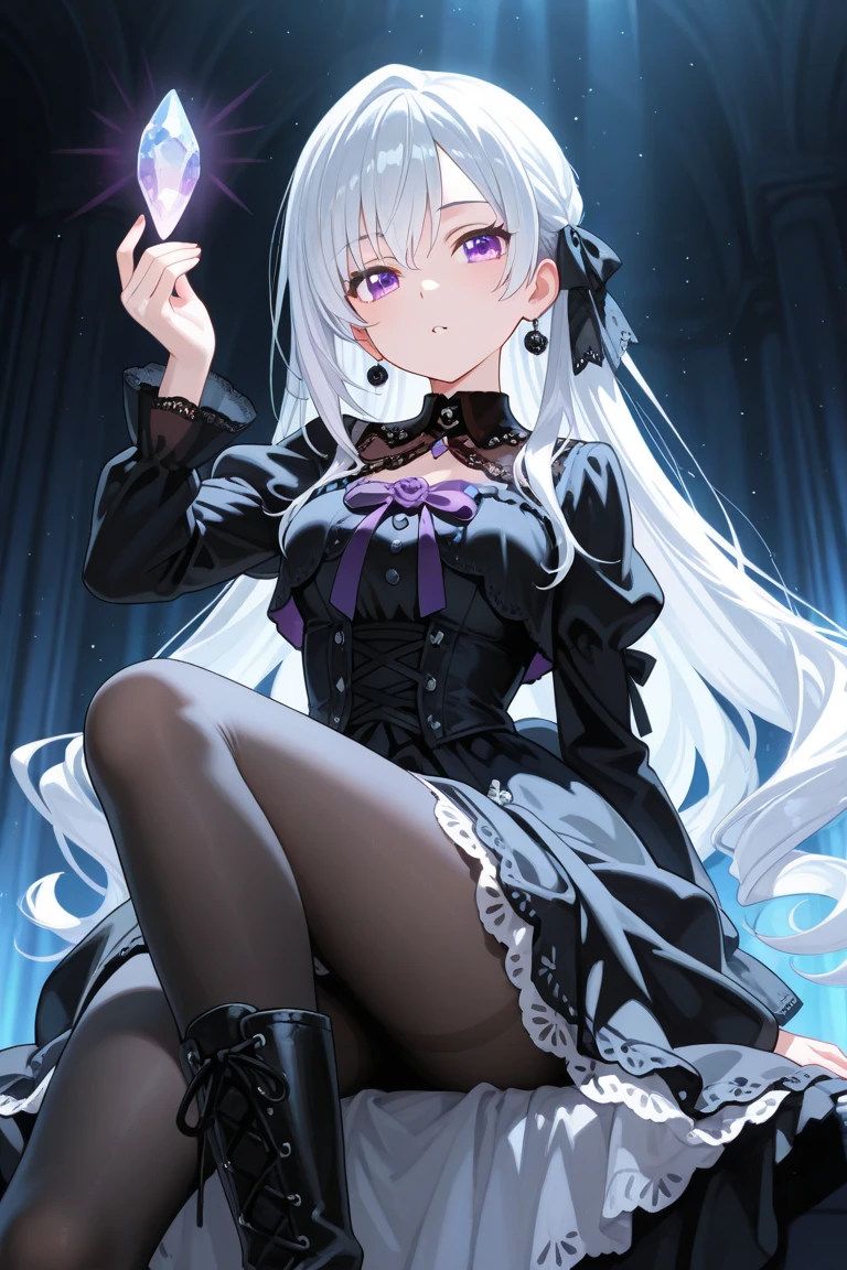((Highest quality)), ((masterpiece)), (detailed), (nsfw), a painting that is a woman dressed in clothes a nun or something, 1girl, 独奏, long hair, nun, dress, thighhighs, gloves, White Capelet, white gloves, tongue out, brown eyes, looking at viewer, tongue, black thighhighs, blush, black dress, long sleeves, capelet, bangs, How