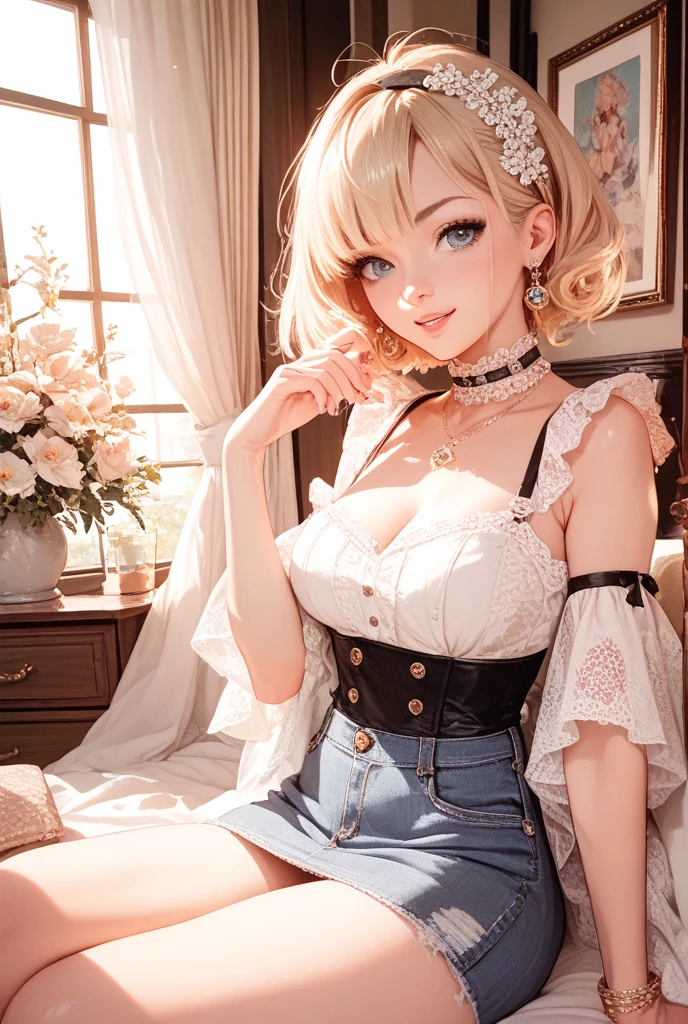 ((Highly accurate drawing in every detail)Extremely precise depiction)[High resolution],(detailed illustrations,Very detailed and precise drawing,Delicate drawn lines with tempo,Realistic texture expression),[color traced main line],[Strange bedroom [[Gothic horror style]]],[HENTAI ANIME] (Girl (beautiful)  [Luxury Girl] (Cat ear [Plump] (big sagging breasts,[wide areola]))),(Full body lingerie (Pure white corset) (Ribbon Ruffled Lace Fabric [lolita fashi),[Realistic and glossy skin expression ([High humidity] (Soft body)),([[boredom]] gravure) (Soft ambient light [transparency]),(intricate and beautiful decoration [Dense detail]),(Fine and beautiful skin expression [transparency]),[完璧な目のdetailed (Beautifully detailed iris)(Eyes like deep jewels)],(eyes light[Pinpoint lighting for the eyes]),[long and beautiful eyelashes],[precisely drawn hair [美しく艷やかな髪のdetailed]],(完璧な手のdetailed [Beautiful fingers with no damage [beautiful nails]]),(perfect anatomy(perfectly balanced proportions))[[full body portrait]],[ideal color coordination(Accurate simulation of light and material interactions)],([Precision Detail](detailed,High definition)),[[Pale and gentle colors]][Visual art that tells a story] [[Eros in the Natural Body]].