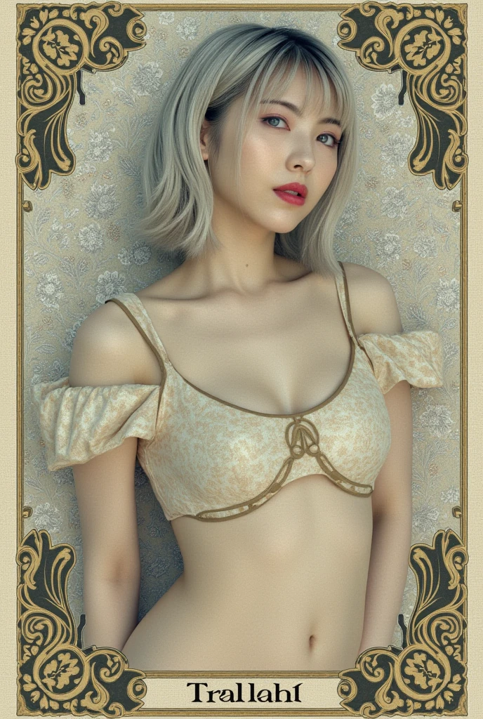 (hyperrealistic), (illustration), (high resolution), (8K), (extremely detailed), (best illustration), (beautiful detailed eyes), (best quality), (super detailed), (masterpiece), (wallpaper), (detailed face), solo, (dynamic pose), 1girl, lingerie, off-the-shoulder, dusk, short blonde hair, broken hair, necklace, fangs, tattoo, tail, lioness, anklet