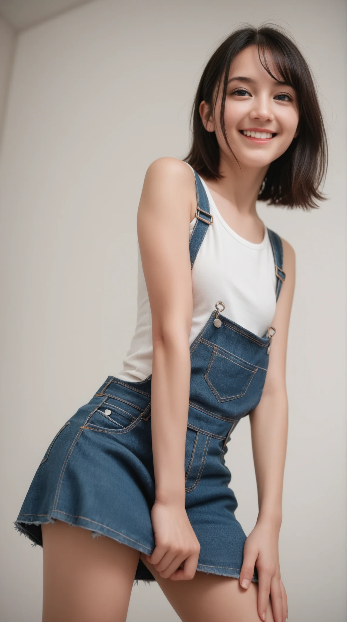 ((field:2.0)), ((Backwards:2.0, Point your ass to the camera:2.0)), ((White overalls:2.0)), (Clothing:2.0, White overalls:2.0, Sleeveless T-shirt:2.0, sneakers:1.5), ((farm:2.0)), ((A grin:1.2, Small breasts:1.5, slender:1.5, Small Ass:1.5)), ((Japanese, 1 Girl, 18-year-old, 7 heads, Ideal body proportions, Black Hair, With bangs, Small breasts, Erect nipples, slender, Small Ass, Beautiful feet, Skinny Legs)), Surrealism, Cinematic Lighting, Depth of written boundary, First Person View, Boobs F/1.8, 135mm, Ticker, Mastepiece, Curate, ((Anatomically correct:1.3)), Textured skin, Super Detail, High detail, High quality, Awards, Best Quality, High resolution, 8K