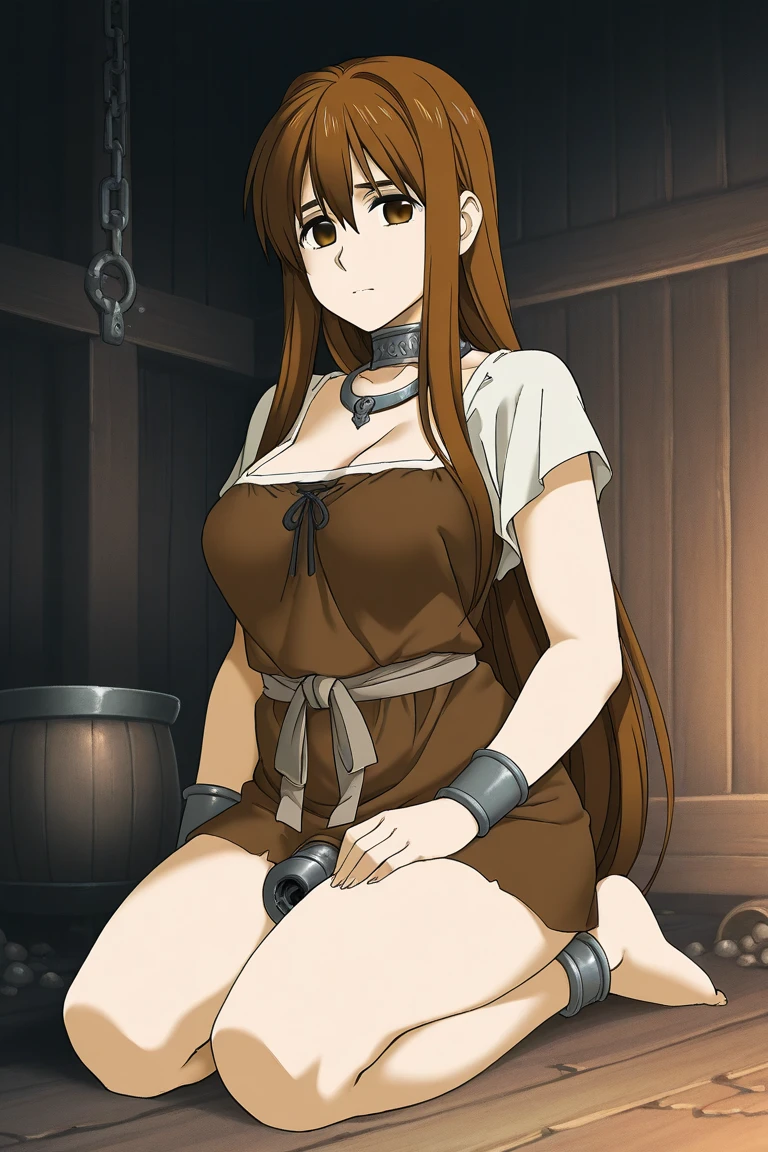 (masterpiece), best quality, female warrior, dark fantasy, huge girl, female muscular:1.2, ginger hair, (curvy:1.6), ((thick thighs:1.3)), (((blank background))), ((full body)), fingerless gloves, long bootss, sleeveless, (straight hair), (fur top) , strapless top, (spread legs), (squatting), ((legs apart))