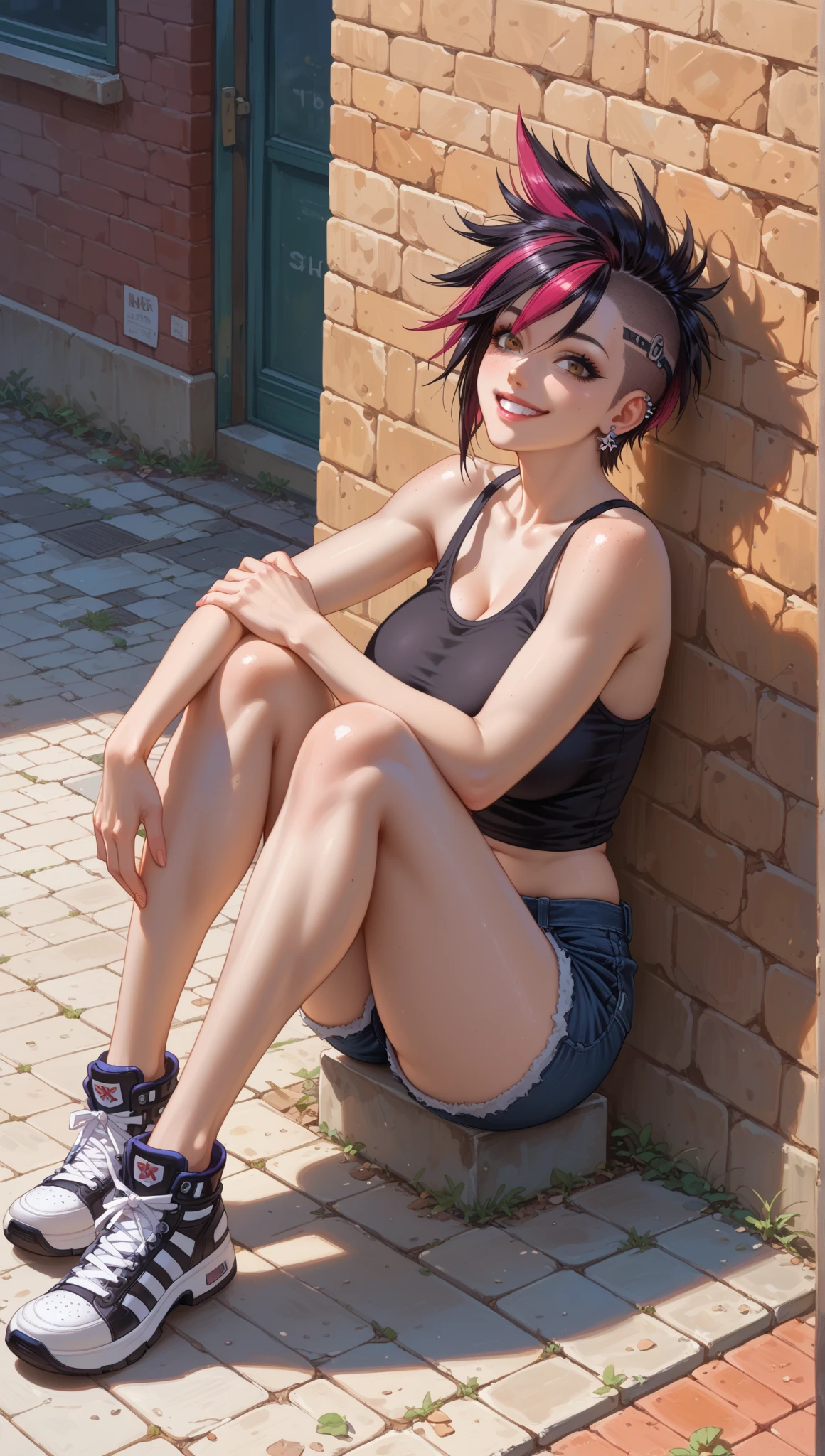 Best Quality,High resolution,8k,(plain white background, no patterns, no textures, just a plain white background:1.3),Masterpiece:1.2),beautiful girl,Shiny purple hair,bob cut,Beautiful purple eyes,A girl in a bright, oversized graphic tee or tank top with a cheerful design, paired with high-waisted, slightly oversized long pants in a light, colorful fabric with a subtle pattern. She is wearing casual sneakers with a pop of color or simple yet stylish sandals. Accessories include a playful pendant necklace and colorful stud earrings,Gentle look,A refreshing look,smile,Best quality,Best Quality,Aesthetic and aesthetic:1.2,Best details((Super detailed))(High-definition CG illustrations),Slender body,smile,blush,cute,Scrounge,Looking up,Being spoiled,super model