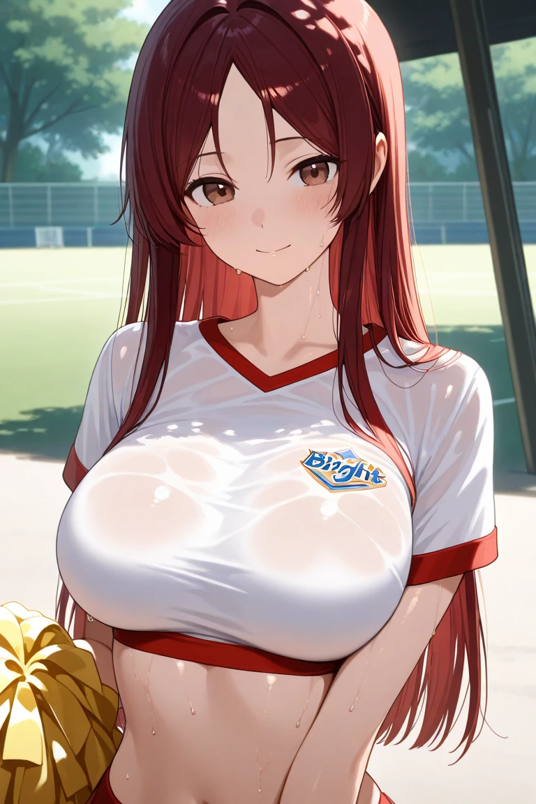 mastute piece,Best Quality,insanely detailed,8k cg,nsfw,
(shoot upper body:1.3),
(1girls:1.3),standing,looking at viewr,body in front,both arms behind back,(soccer uniform:1.3),(bare breasts:1.1),(bare nipples:1.1),
break,
blush,shy,(ecstasy face),(trembling:1.2),break,(light orange hair:1.2),
break,
perfect breasts,perfect teats,(open mouth:0.9),(large breasts:1.2),
(soccer field),