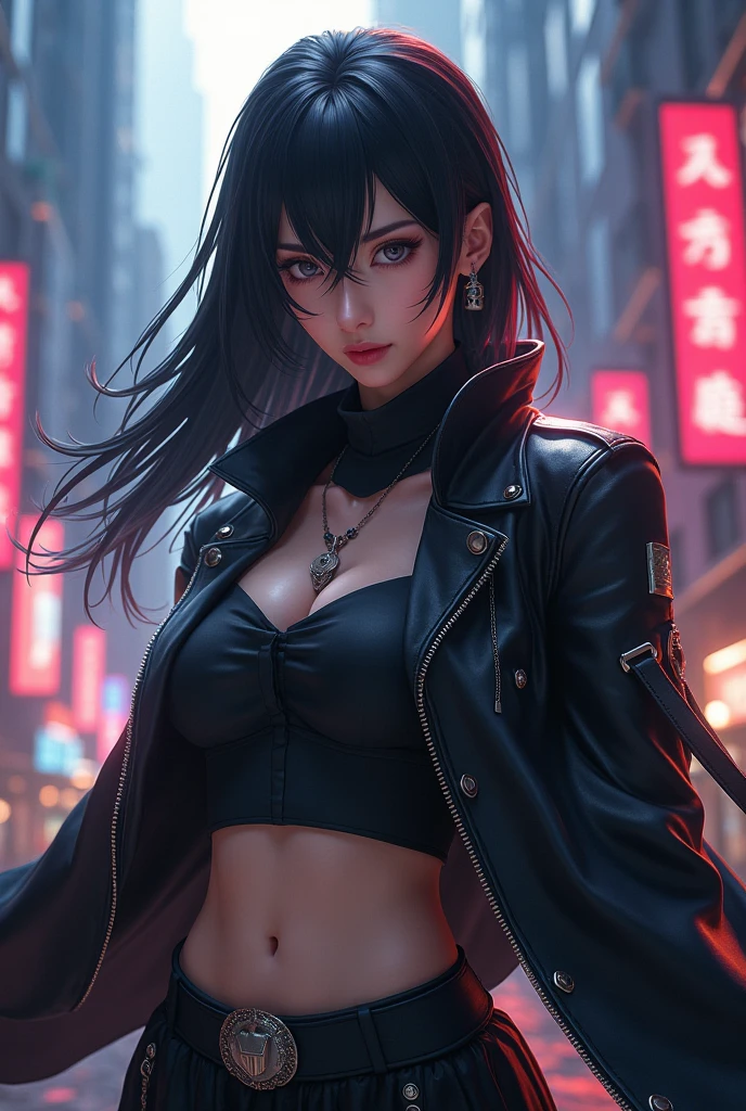 Beautiful photorealistic photograph of beautiful nekomata catgirl wearing tech jacket and assorted cyberpunk clothing and paraphernalia, fringe cut bangs hairstyle, huge breasts, dynamic pose, cyberpunk street background, perfect ratio proportions, abstract beauty, approaching perfection, pure form, concept art, by Brian Froud and Carne Griffiths and Wadim Kashin and John William Waterhouse, intricate details, 8k post production, high resolution, hyperdetailed, trending on artstation, sharp focus, studio photo, intricate details, highly detailed, by greg rutkowski