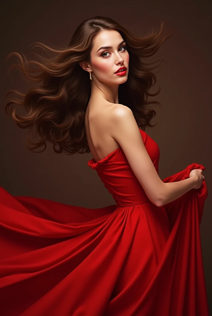 a close-up of a woman with long hair and a red dress, with brown hair, Beautiful realistic face, photoBeautiful realistic face, realistic painting of beautiful girl, beautiful and realistic faces, realistic digital painting, beautiful and realistic face, Beautiful realistic face, realistic woman oil painting, Extremely beautiful face, beautiful detailed portrait, high-quality portrait, beautiful and attractive face