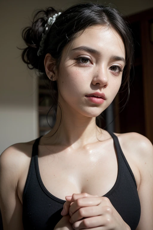 ((8k)), ((highest quality:1.4)),( Super detailed:1.4), ((masterpiece:1.4)),((Realistic:1.2)), Realistic lighting,One girl, alone, Gray Hair, Double Ponytail, Cat ear, blush, ((Detailed beautiful face:1.6)), belly button, sarashi, (Kneel: 1.3), bondage, (shibari), bound, rope, Restraint Weapons,masterpiece,((Natural big breasts:1.4)),(((Upper Body)))