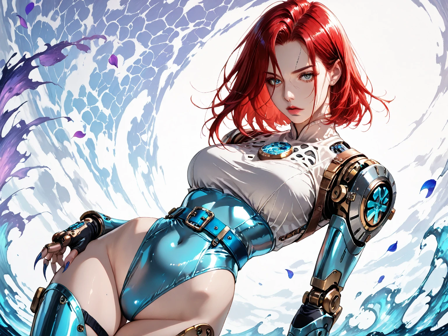 Cybernetic Nico Robin, withlarge and voluptuous breasts,((NSFW)),((Best Quality)),((Ultra-detailed)),((Hyper-realistic)),(Solo),((Masterpiece)),(Realistic),(Detailed),(Large proportions),((Mechanized limbs)),((Mechanized enhancements:1.6)),(Cybernetic suit),(Cybernetic eyes:1.3),(Dynamic lighting),(High definition),(Sharp focus),(Deep contrast),(Seductive pose),(Outdoors),((Skyline backdrop))
Nico Robin, transformed into a cybernetic being,((Sexualized character design