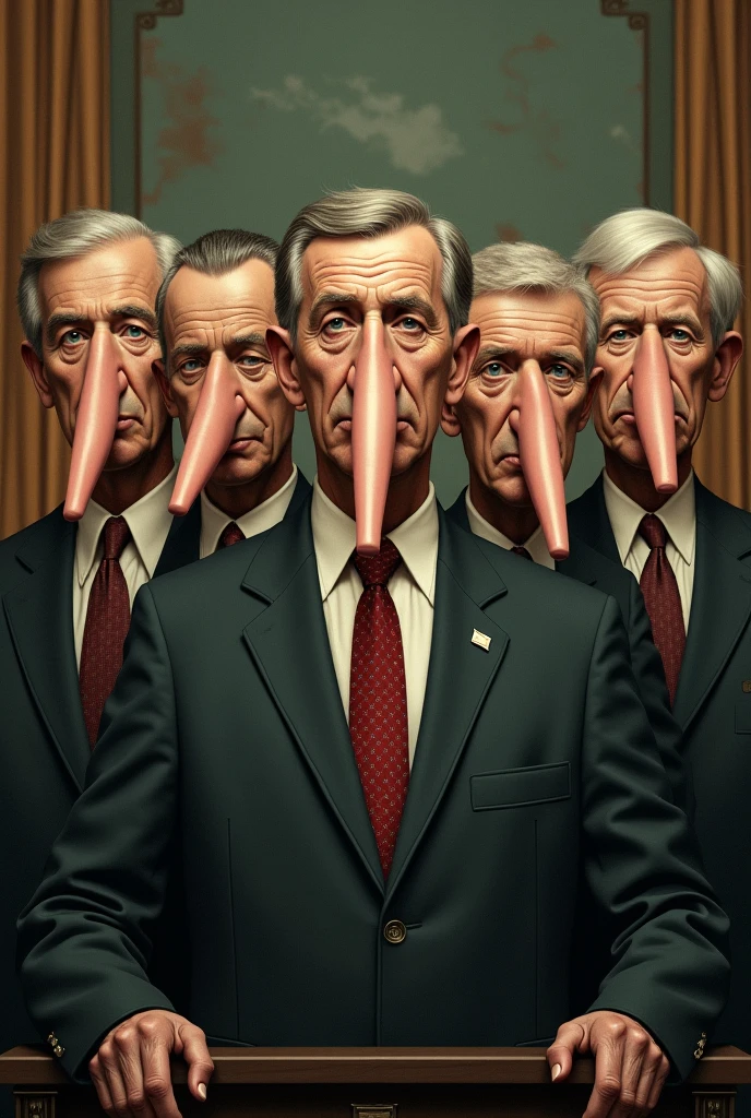 Long-nosed politicians who sit together in parliament. abstract art
