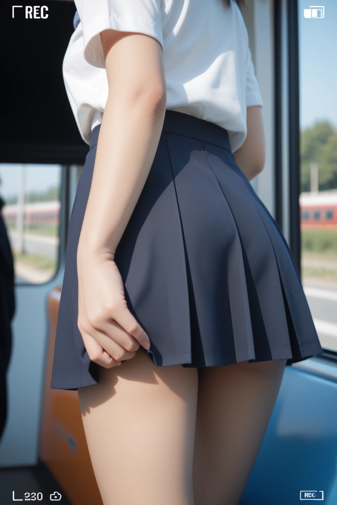 trapeze、Miniskirt、Pleats、Beauty、Low - Angle