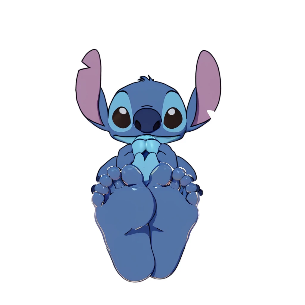 stitch, tongue out, navel, penis, balls, masturbation, foreskin, genital fluids, erection