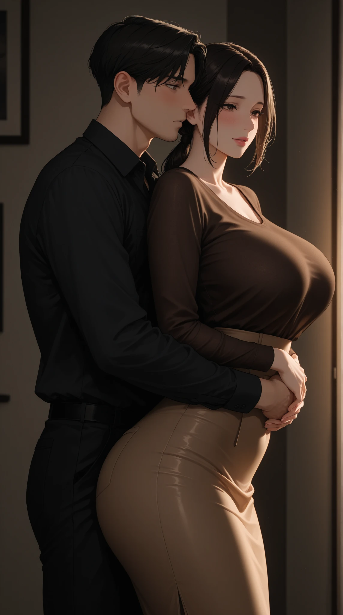 (nsfw:1.5), ((behind is a handsome man holding her breasts:1.5)), ((Vaginal Sex:1.5)), ((missionary:1.5)), ((sitdown:1.5)), Realistic Rendering, Excellent, (armor), (dress), (ear ring), looking on camera, (((1girl and 2boy sex on badroom:1.5))), beautiful face, makeup, (photorealism:1.2), ultrarealistic uhd face, (women huge fake boobs:1.5), (muscle abs:1.3), ((cum_on_breasts)), ((glowing skin)), ((shiny skin)), Realistic body, ((she is sexy body)), ((clean skin)), photorealistic, bokeh, motion blur, masterpiece, highres, 1080P, super detail, textured skin.