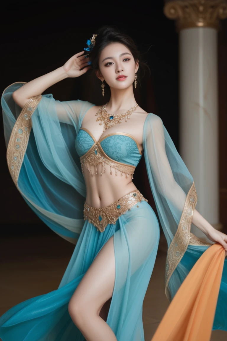 (masterpiece, highest quality, highest quality, Official Art, beautifully、beautiful:1.2), Actual product、born、(Realistic:1.2)、Sharp focus、(One Girl), Very detailed,(Fractal Art:1.3),colorful,Most detailed、attractive、sexy、Eros、Beautiful Face、Detailed face、Perfect Proportions、big 、Tight waist、belly button、Crotch gap、Thighs、Dynamic pose、Dynamic Angle