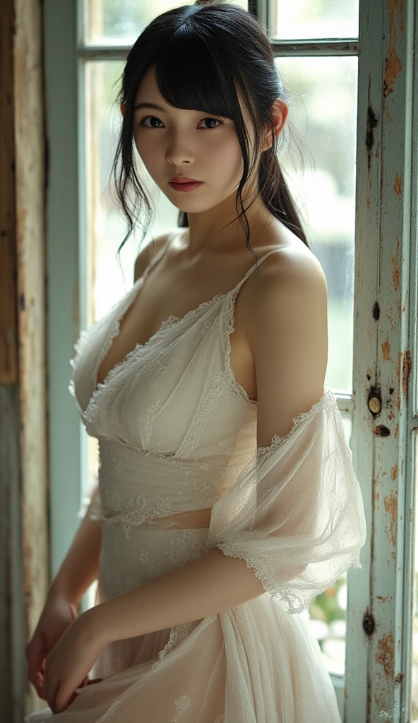 (RAW shooting, Photorealistic:1.5, 8k, Highest quality, masterpiece, Ultra-high resolution), Perfect dynamic composition:1.2, Night Street Corner, Looking up at the sky:1.3, (heavy rain), Highly detailed skin and facial textures:1. 2, A slim high school girl wet with rain:1.3, Sexy beauty, Perfect Style:1.2, Aesthetic and beautiful, Fair skin, Very beautiful face, (Rain dripping all over my body:1. 2, Wet Hair:1.4, Wet Hair:1. 2）、Water droplets are on the skin、（Medium chest、Chest gap）、（Laugh shyly、The expression when feeling intense caressing、Facial expression when feeling pleasure）、（Beauty：1.2、Wet Hair：1.4、Wet Hair：1. A look of joy）、（Beautiful Blue Eyes）、Perfect body、Perfect fingertips（electricity(RAW shooting, Photorealistic:1.5, 8k, Highest quality, masterpiece, Ultra-high resolution), Perfect dynamic composition:1.2, Night Street Corner, Looking up at the sky:1.3, (((Heavy rain from a typhoon))), Highly detailed skin and facial textures:1. 2, A slim high school girl wet with rain:1.3, Sexy beauty, Perfect Style:1.2, Aesthetic and beautiful, Fair skin, Very beautiful face, (Rain dripping all over my body:1. 2, Wet Hair:1.4, Wet Hair:1. 2）、Water droplets on the skin、（Medium chest、Chest gap）、（Shy laugh、The expression when feeling intense caressing、Facial expression when feeling pleasure）、（Beautiful blue eyes)、perfect body、Perfect fingertips（Girl sitting on train seat）、Highest quality works、Live-action work、Ultra Premium Graphics、8K HD CG Works、High Quality Graphics、High-definition CG works、10x pixels、Ultra-fine details：1. 1、Advanced technical details：1.1、Photorealistic、Indoor Lighting Effects：1.5、Natural light：1.5。Lighting Effects（Virtual Lighting Effects：1. 8），（Thin eyebrows），（High nose），（Clean red lips），（Rose Cheeks），（Subtle makeup face），（Girl），（Cute face），（Perfectly balanced face），（Light-toned foundation），（Enhances the clarity of the skin）、(Thin legs)、(Light on face and chest)、((((underboob))))、underboob、Oily skin、Skinny、(the underside of the chest is slightly visible)、 (I can see the underboob、Belly button and ribs visible）、The hips and lower abdomen are visib