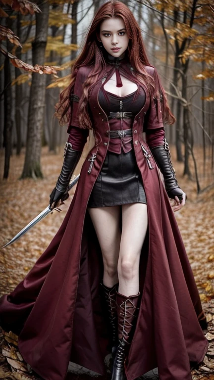 beautiful girl, big boobies,
with a black coat and hood, a scythe, Red hair
