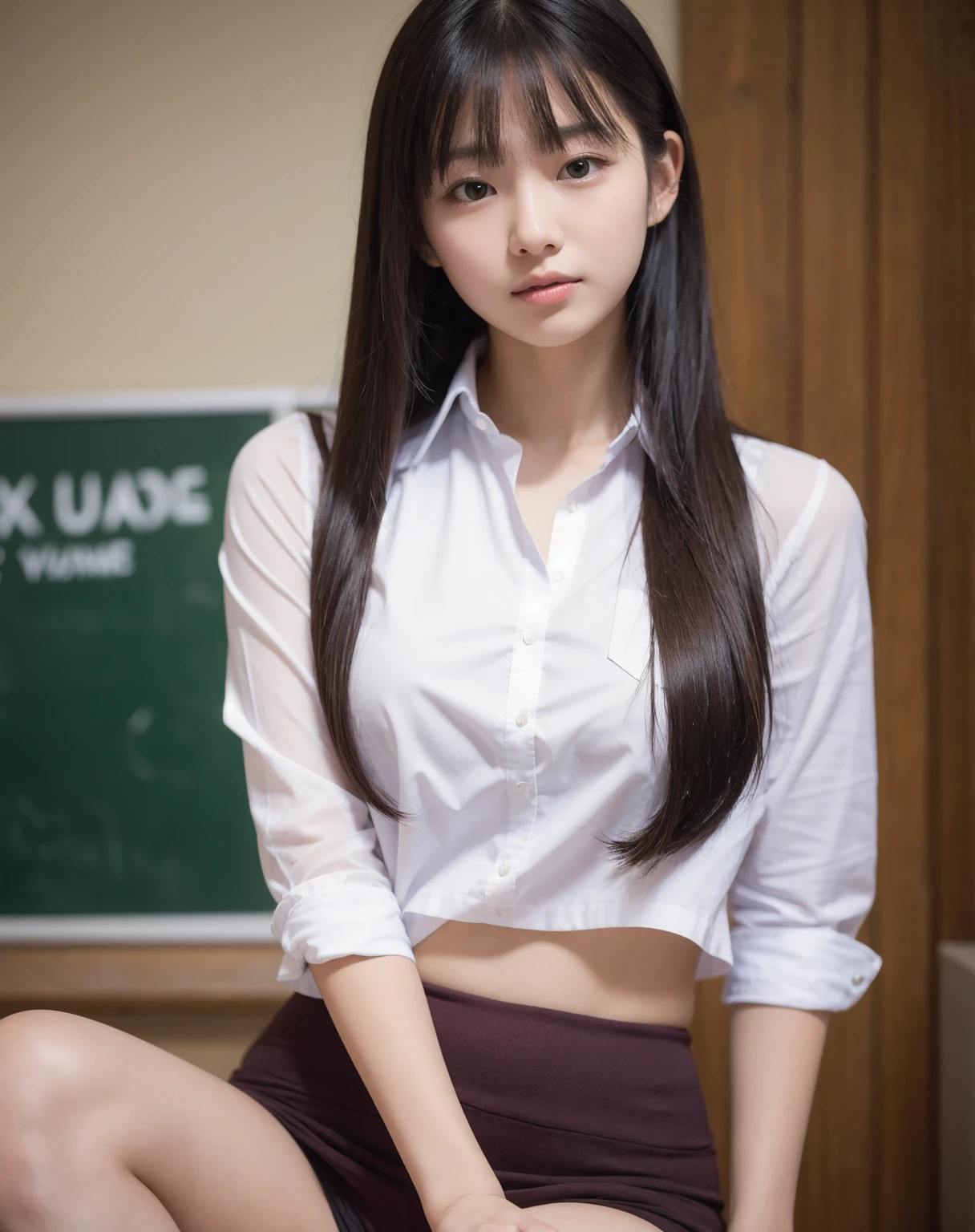 Top quality, best image, clear image, 1 woman, 18 years old, classroom, sexy pose, side-tie panties