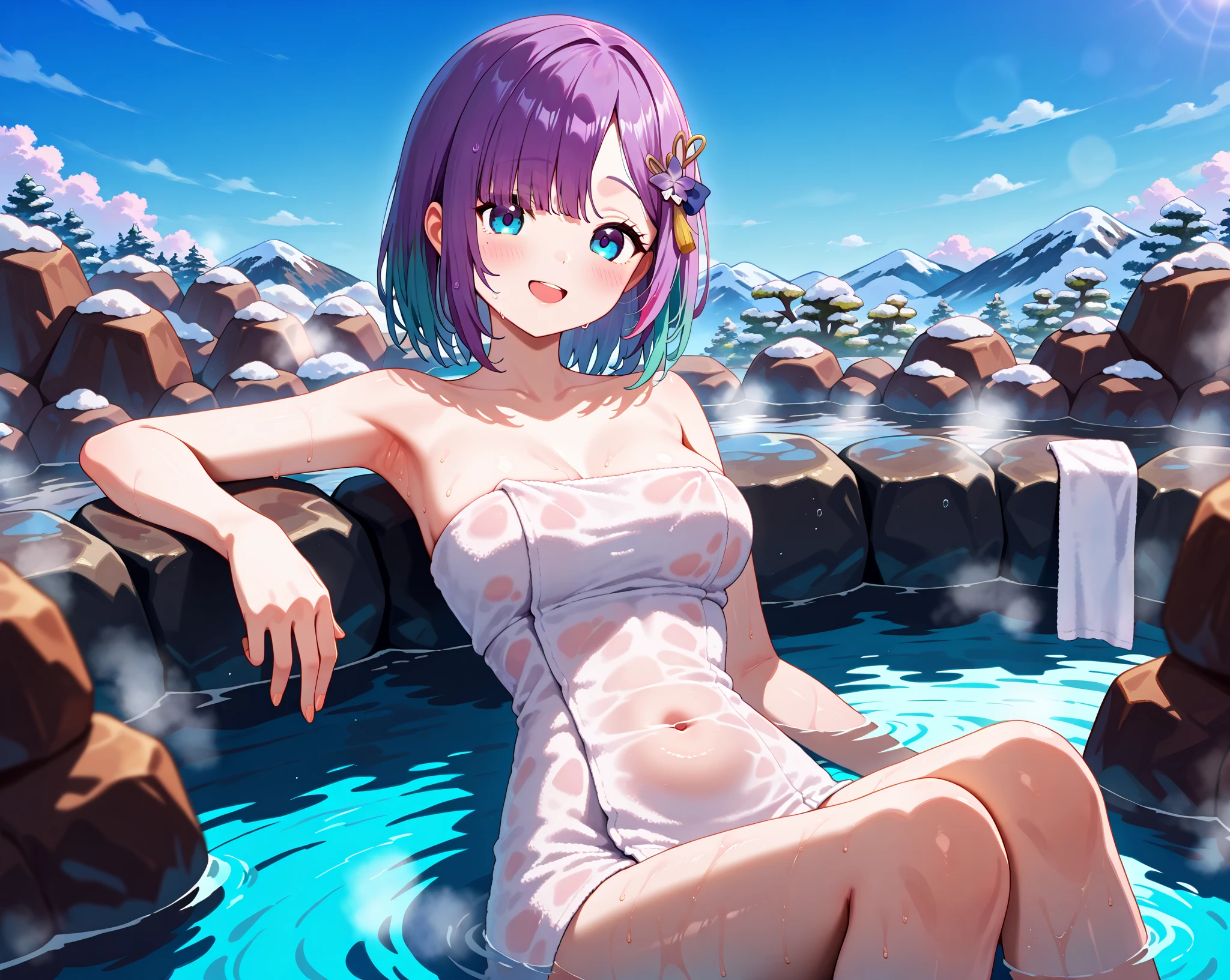 masterpiece、Vast landscape((Amazing starry sky、Aerial、meteor、Black Hole、Beach))、Blonde、shortcut、Beautiful girl、Huge 、透明感のあるcolor合いのビキニに繊細な刺繍、color々Pause、Wet Hair、Your body is wet、sweating、Lie on your back、look up、Flower Hair Ornaments