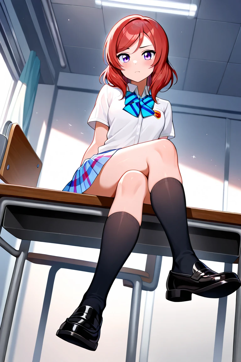 futabasakura, futaba sakura, orange hair, glasses, long hair, (purple eyes:1.1), ahoge,
BREAK (school uniform, shirt, skirt, jacket, necktie:1.2),
BREAK folds hands behind head,open legs,
BREAK indoors, classroom,
BREAK (masterpiece:1.2), best quality, high resolution, unity 8k wallpaper, (illustration:0.8), (beautiful detailed eyes:1.6), extremely detailed face, perfect lighting, extremely detailed CG, (perfect hands, perfect anatomy),