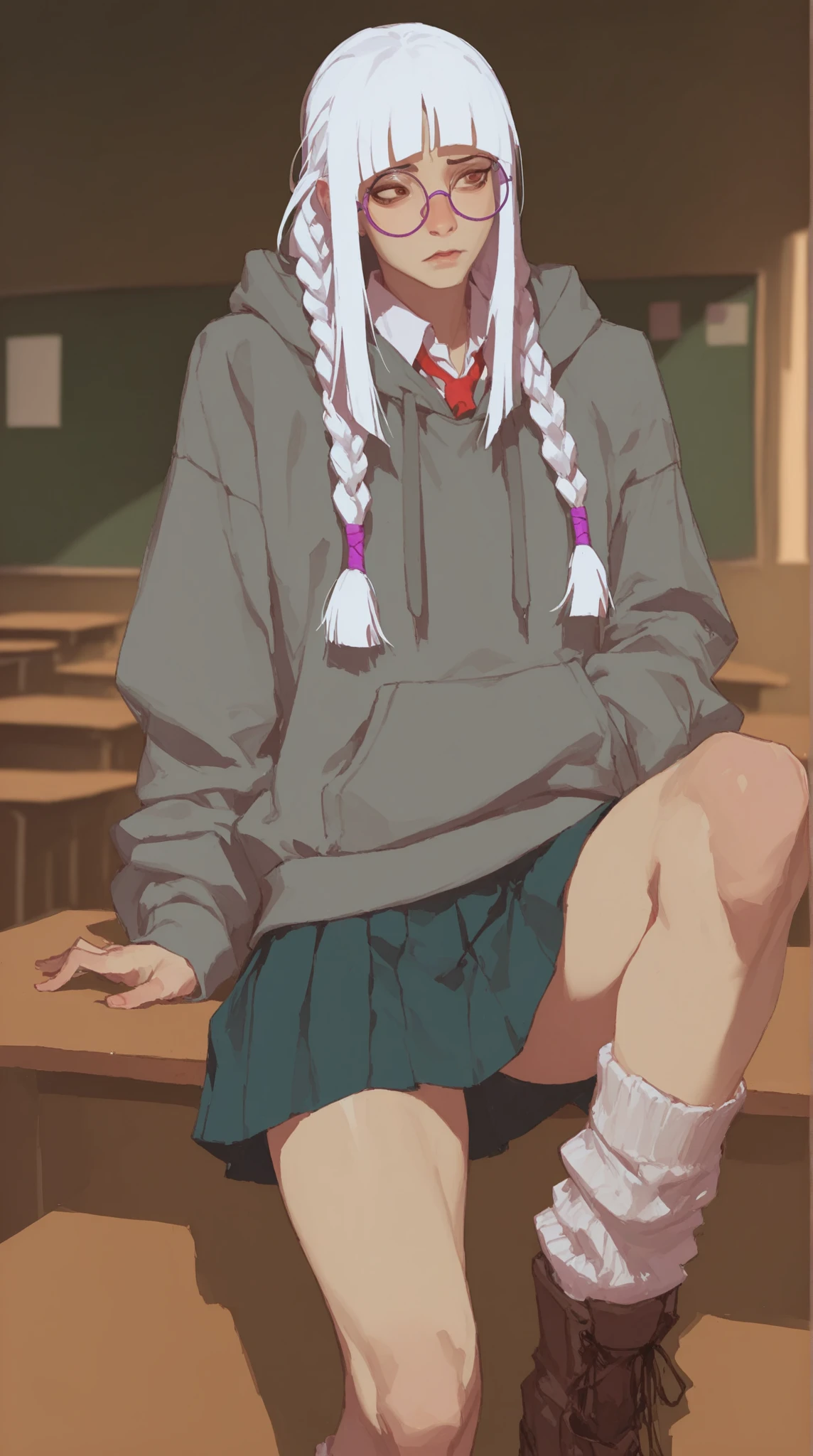 ((best quality)), ((masterpiece)), (detailed), 1girl, sexly, ChinatsuKano, 
Realistic pubic hair,　High amount of pubic hair,　Thick pubic hair,
breasts on table,
breast rest,
embarrassed, 
smile,Open your mouth,
High school classroom,Schoolyard seen from the window,machine,Chair,
