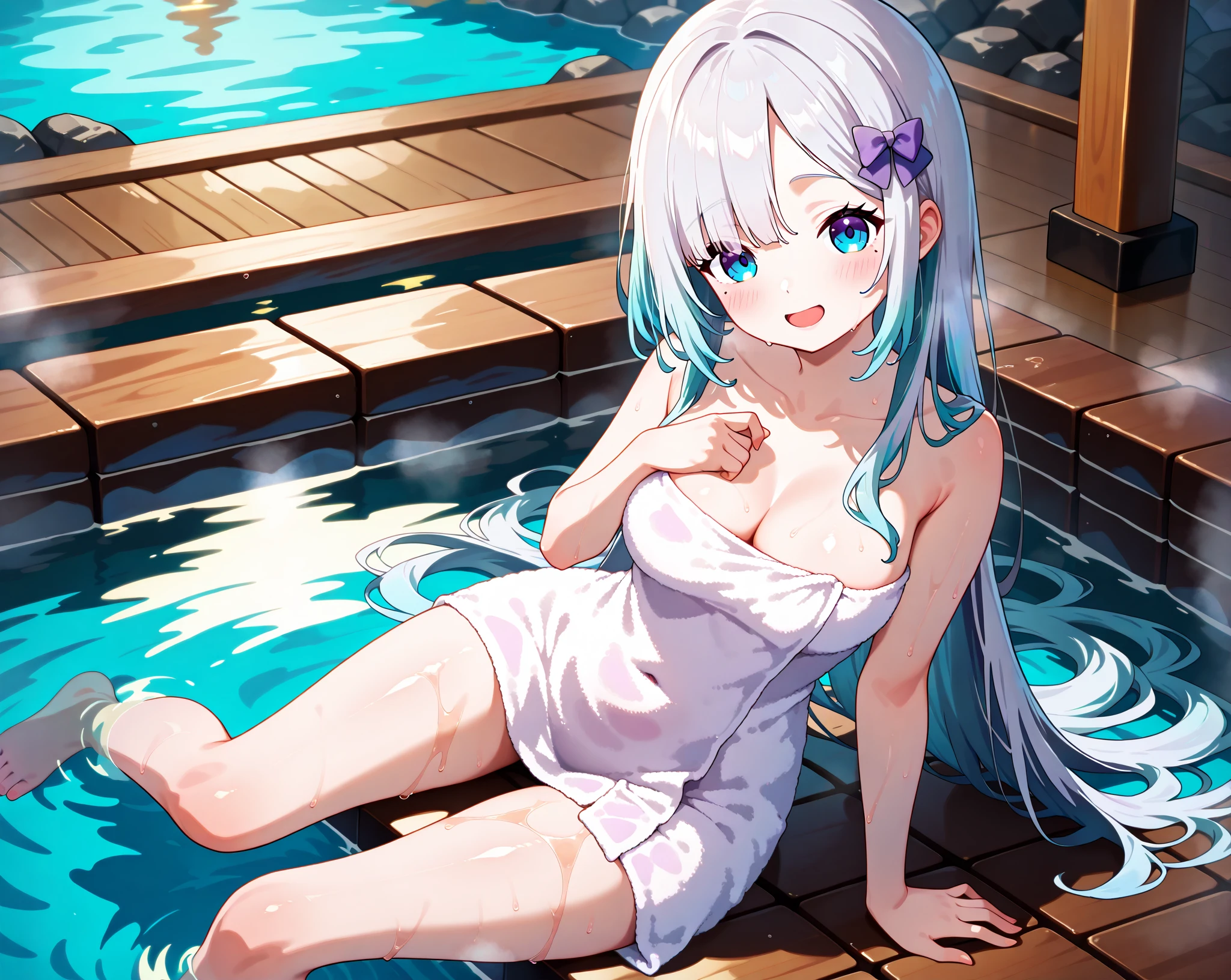 A beautiful woman with light smile on her face, blushing skin, long hair