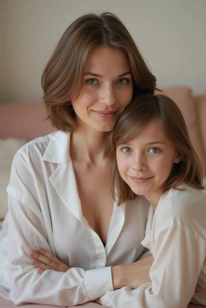 Young woman with brunette hair, with her mother, mothers day, extreme detailed, full of details,
Wide range of colors.
Many details everywhere.  soft shadows. Low saturation colors. Insane quality. Insane resolution. Insane details. Masterpiece. 32k resolution.
Dramatic,Dynamic,Cinematic,Sharp details
 