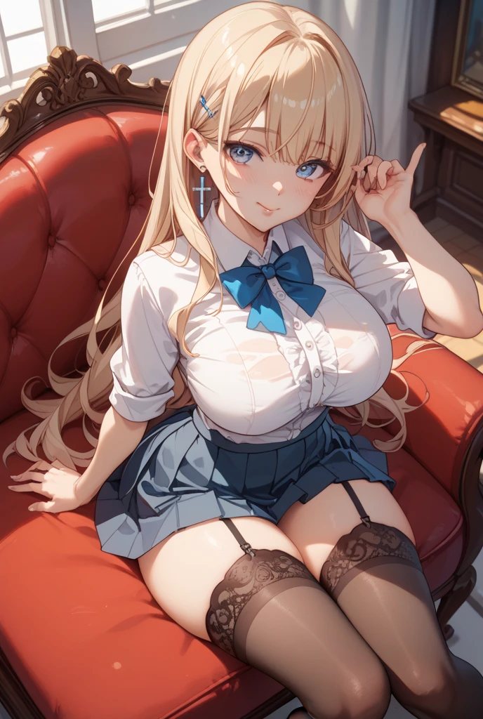 Character Focus、From above(uniform:1.3)、(Plain beige clothing around the waist:1.5、(black tights)、Exposed nipples、(Black Pantyhose)、(Waist tie:1.3)、(White collar付きシャツ:1.4)、((White collar、buttonを外した、Short sleeve):1.2)、(Red Plaid Pleated Skirt:1.3)、((necklace、Colorful Bracelets、× Hair Accessories):1.2)、Very detailed、(8K、RAW Photos、Highest quality、masterpiece:1.2)、(Very detailedな8K壁紙)、shape、Professional Lighting、Sharp focus、Written boundary depth、Browsing Caution、Clear Eyes、Perfect Anatomy、With a girl、15-year-old student、Black gal(Dark Skin:1.2)、(Oily skin、Glowing Skin、Glowing Skin、Sweat:1.2)、smile、Plump thighs、huge、Fully visible、Big Breasts、(button:1.4)、Skirt lifted、blue eyes、Blonde、(Compensation:1.1)、(Black Knee Socks 1.6)、:1.6、Brown Loafers、sitting、((Leg spread:1.5))、on the road、No panties、Pastel color pee、's panties are visible、((Pastel colored panties))、((Tecateca panties))、((Normal position:1.4))、(((Crouchポーズ)))、((I was made to sit with my legs apart...))、Cowgirl、Crouch、Leg spread、、blazer、