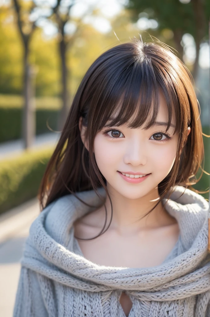 masutepiece, Best Quality, 
Ultra-detailed, finely detail, hight resolution, in 8K,
((Photorealsitic:1.4, Raw photography, 超A high resolution,Top image quality: 1.4)),
Wallpaper, 
((Perfect whole body configuration1.5)), 
Beautiful detailed eyes, Natural Color Lip,
((a serene smile:1.5)),
((Random and cute hairstyles)), 
((rather large breasts、You can see the chest:1.2)),
((from the front side:1.5)),
((breastsout、under look eyes、breastsout、Mole on the arm:0.9)),
((Random blurry background)),((the setting sun)),((Colored leaves)),
((Random and cute facial expressions)),, 
very detailed and professional lighting、
Perfect dynamic composition, Beautiful detailed eyes,((turned around:1.5)), ((White knitwear:1.5))、((long court:1.6)),((micromini skirt:1,5)),((Smile,Harajuku)),((Crouch down and stare at the camera))