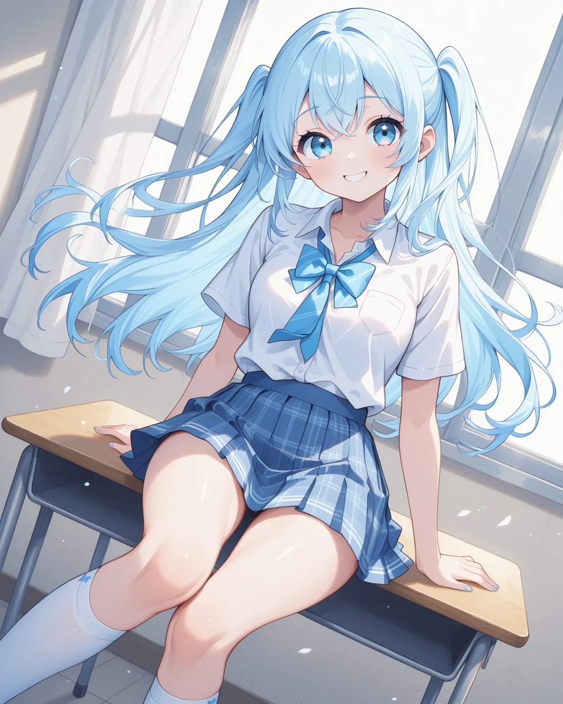 Lie on your back、High school girl raising both legs、There's a penis in the vagina、Sex、Ahegao、Large Breasts、Saggy breasts