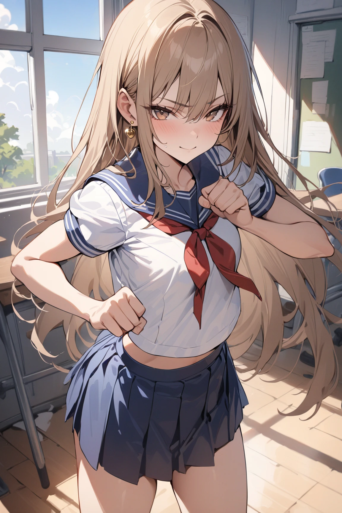 masutepiece, Best Quality,Illustration, Wallpaper, ultra -detail, Little Face Lori、(((molesting)))、Detailed eyes, Complex hairstyle、Sareme、((fear:1.5))、(Teary-eyed:1.5)、(((Cute underwear)))、(a sailor suit、skirt by the)、ample breasts、((Morester))、((Girl being taken off her skirt by a man))