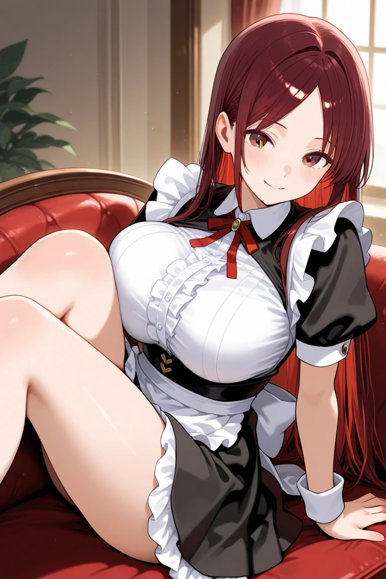 best quality, masterpiece, highres, solo, {maid:1.40}, {long maid dress:1.15}, {akagi_azurlane:1.15}, animal_ears, long_hair, fox_ears, red_eyes, brown_hair, breasts, bangs, large_breasts, tail, fox_tail, multiple_tails, smile, cleavage, fox_girl, animal_ear_fluff