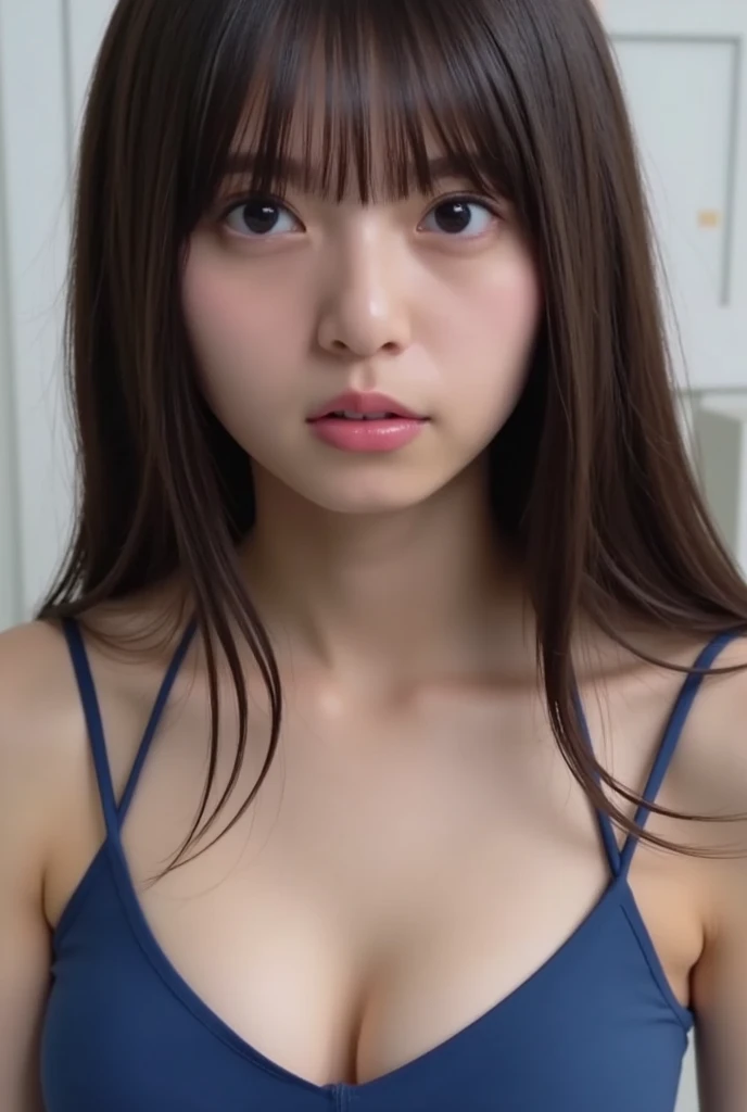 Woman, 32 years old, Thick eyebrows, Japan, Photonic, swimsuit, sexy pose, acne, dullness, masterpiece, glossy body, plump body, pubic area exposed, dark hair, short cut, legs spread, sitting, thick thighs, blushing,