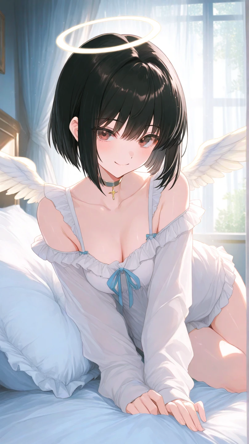 (8K、top-quality、masterpiece:1.2)、(realisitic、ultra-detailliert、超A high resolution,lying bed,squtting,bend knees,spread legs,28years,beautifull detailed face,perfect body,((nighttime)),perfect lighting,Constriction、(Slim waist :1.3)、Beautiful detailed skin、Skin Texture、Floating hair,in full face blush,((dramatic angle)),(((embarrassed, nose blush:1.3) ,(wet:1.0),(trembling:0.9), ,(drooling:0.6),(sweat:1.1),moaning:1.3,ecstasy:1.2,(1girl brown hair) and 1boy are having sex,detailed vagina,detailed penis, vulgarity:1.0,love juice,nude,spoken heart:1.5,tears,netorare:1.5,heart shaped pupils:1.5,cum in pussy,bokkake:1.2,pov,the girl holding boy's hand,interlocked fingers,angel wings on her back