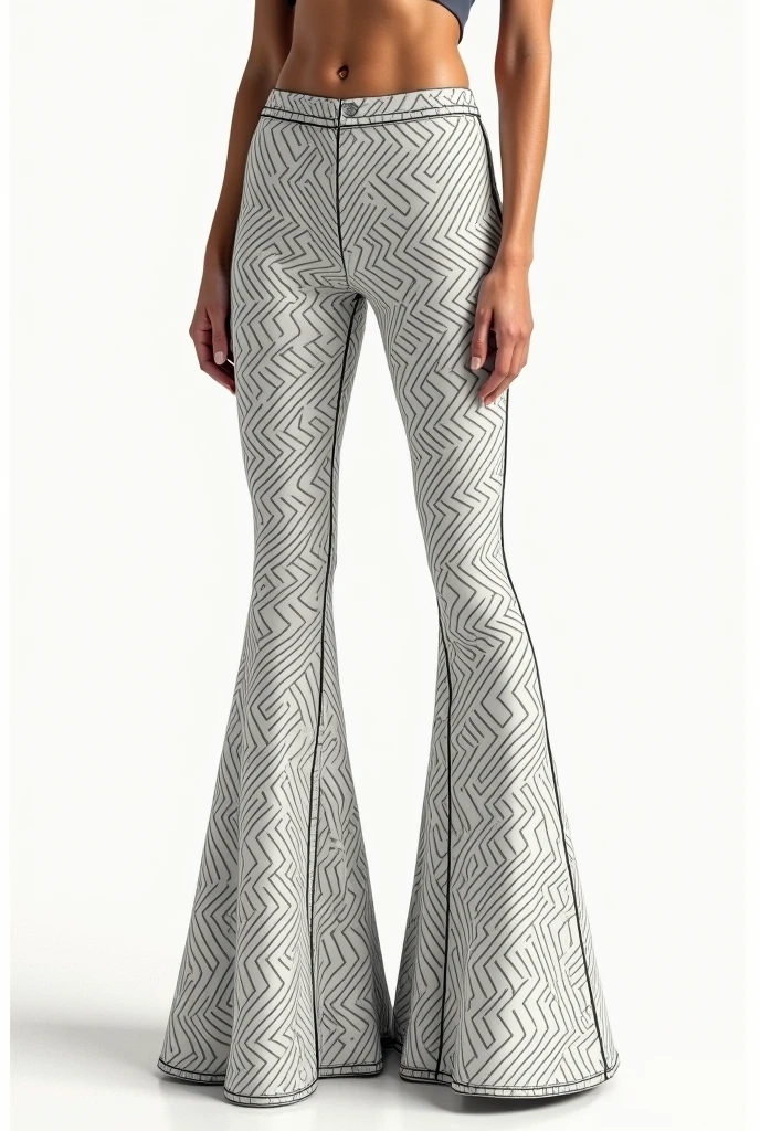Silver flared pants made of sequins with burgundy stars
