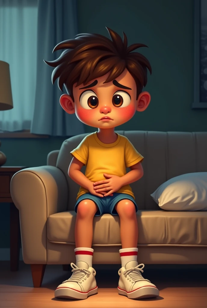 a boy sitting on the floor with a bandage on his knee, hugging your knees, sentado de joelhos dobrados, joelhos fracos, with a ferir expression, TRISTE, is totally TRISTE and cries, Doloroso, a TRISTE, very TRISTE, na dor, very TRISTE emotion, chorando e vomitando, TRISTE feeling, he is TRISTE, ferir, giga chad chorando