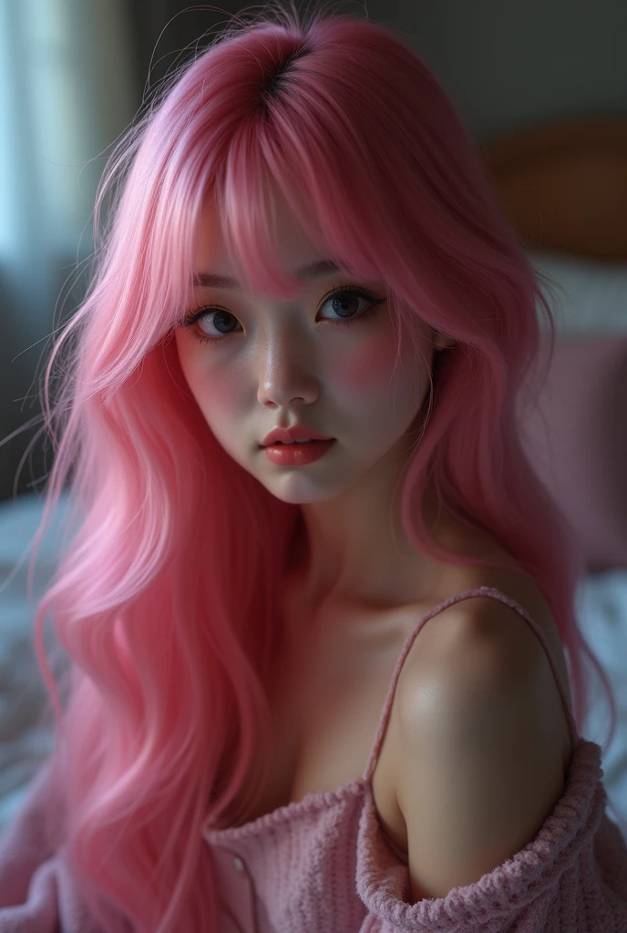 a beautiful girl with vibrant pink hair, detailed facial features, wearing a casual dress, looking directly at the viewer, (best quality, 4k, 8k, highres, masterpiece:1.2), ultra-detailed, (realistic, photorealistic, photo-realistic:1.37), (very detailed CG unified 8k wallpaper), (best illustration), (best shade), intricate details, cinematic lighting, vivid colors, digital art, concept art, fantasy, portrait