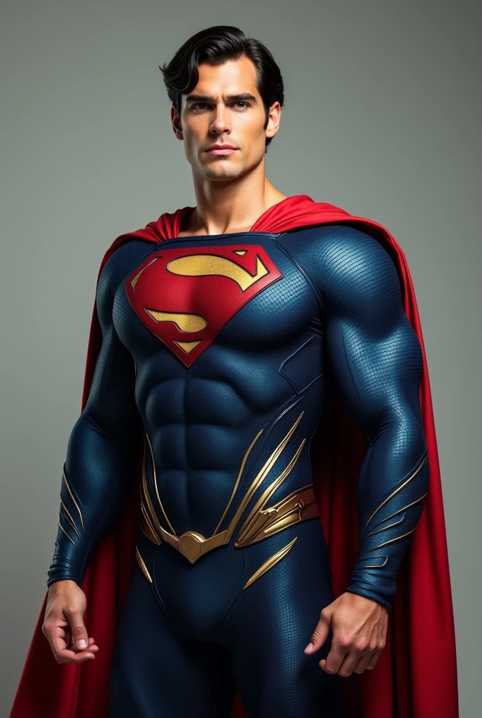 Henry Cavill wearing full Superman suit with long red cape has very big bulge,can see full body of superman((Best Quality, 8K, ultra-detailed, Masterpiece: 1.3)), 1boy, shiny skin, sharp, Perfect Body Beauty, realistic shaded perfect body, The image is primarily composed of white, black, and royal blue colors. The artwork is created with abstract shapes and lines, resembling brush strokes. It has a poster art feel to it. The main focus of the scene is superman muscular body. The lighting and shadows play a crucial role in enhancing the mood of the artwork. The style of the image is influenced by the works of Malcolm Liepke, known for his dynamic and expressive paintings. Depict the model partially concealed by a sheer fabric or drapery, leaving much to the viewer's imagination. Use subtle details to hint at hidden desires. symbolic elements that convey a deeper meaning or narrative