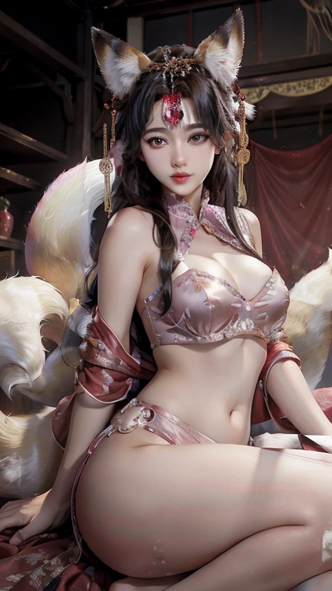 Best quality, official art, very detailed CG unified 8k wallpaper, huge file size, very detailed, high resolution, very detailed, beautiful detailed girl, very detailed eyes and face, beautiful detail eyes, light on face, movie lights, 2 girls, (from below: 1.3), (perspective: 1.2), looking at the audience, full body, full body photo, braids, blowing tide, vaginal ruin, drooling, very huge breasts, open legs, sexual excitement, sexual expression, thinness, high heels, outdoors, Hip width, thick thighs, (Hanfu: 5), , roof, evening, neon in the back, a girl wearing a transparent silk scarf, no clothes, no panties, very huge breasts, sitting on the bed, legs open, arms raised above the head, in a seductive pose,