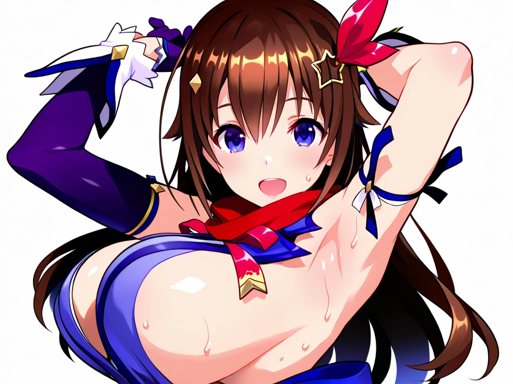 score_9, score_8_up, score_7_up,best quality, official art, official style,source_anime,,One girl,alone,Dim lighting,,Heavy breathing,shiny Skin,Sweat,,Sorabase, Long Hair, Star hair ornament, Hair Ribbon, blue eyes,(open Blue Vest,open Sleeveless shirt),lace bra,cleavage, Red ribbon, Wrist cuff, Blue Skirt, Blue knee socks, Thigh ribbon,,,,red Hair Ribbon,,In heat,horny,shy,,all fours,Pussy juice,,,,(From above:1.5),collar,Leash,(Leash pull),looking at viewer,in bedroom,forward crawl,wide hip,viewer holding leash,teary eyes,trembling,