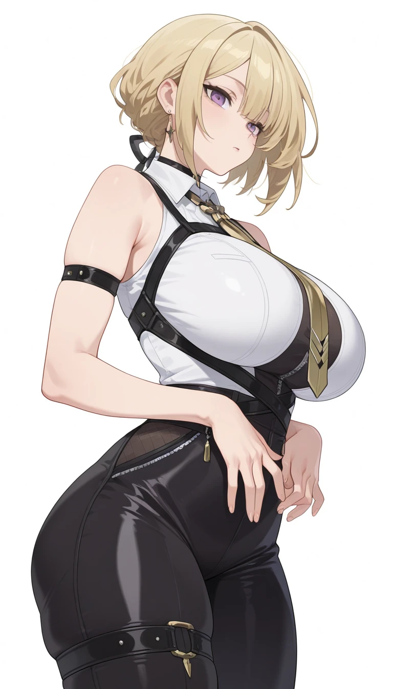 Korean、1 girl、blonde、amount、Green Leather Shirt、Raise your collar、Look up、