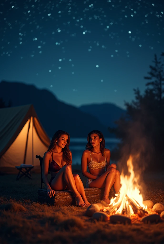(photorealistc:1.1) beautiful young Hispanic woman cooking over a campfire, campsite in the woods, tent and picnic table in background, woman wearing evening gown, woman smiling, elegant woman with long hair