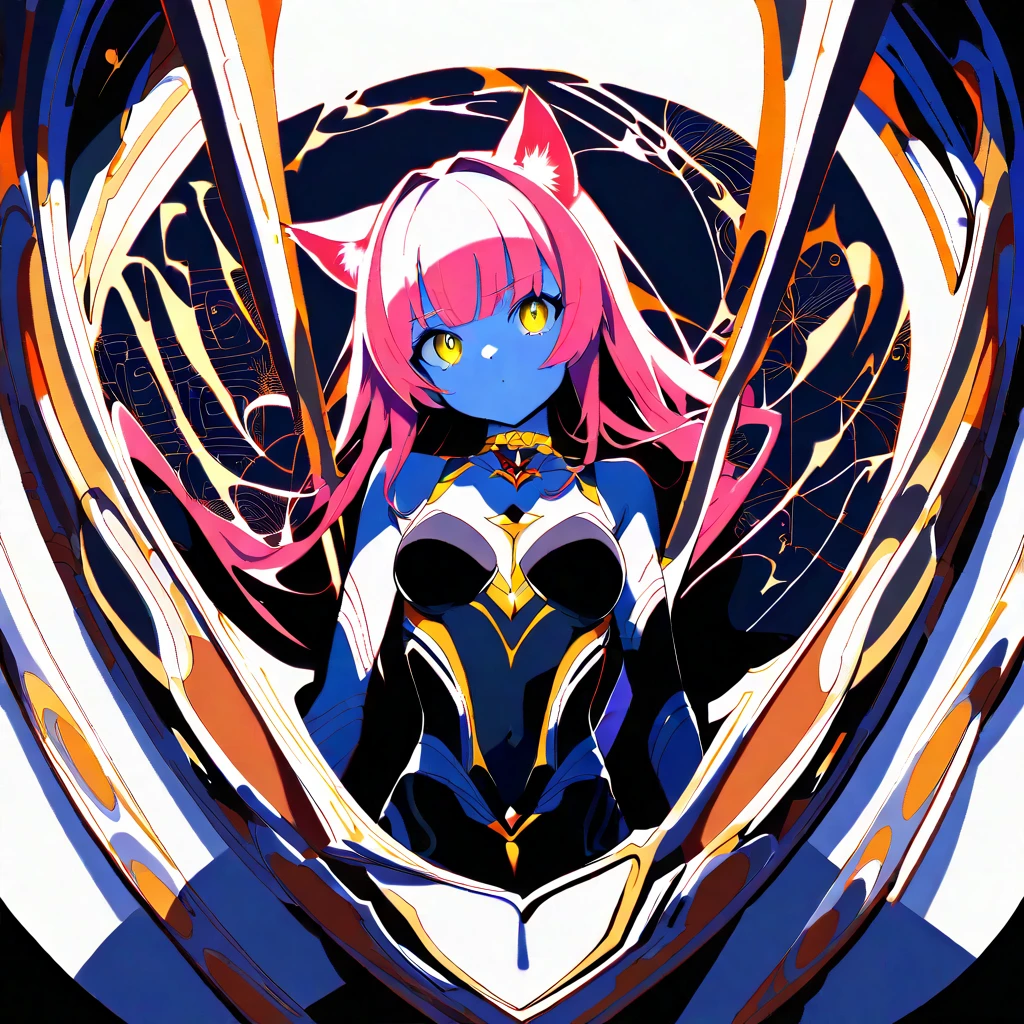 1 tall cyborg woman. Axolotl themed colors. Axolotl frills. Pink hair. blue eyes. Tall. Cybernetic limbs. Normal human torso and head. Looking down in disgusted at her own body. 