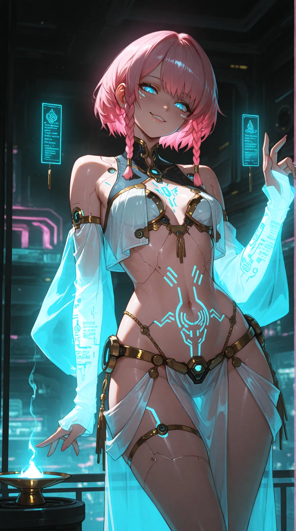 ((masterpiece, best quality)), Epic battlefield atmosphere，Delicate face，Succubus，Halo，whole body，Standing picture，Perfect body proportions，Double ponytail hairstyle，Beautiful pink eyes，Fantasy style，White background，transparent，Sexy Lingerie，Lace，NUDE 