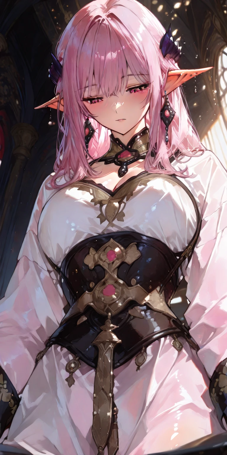 (absurderes, hight resolution, ultra-detailliert), 1 male,、 Handsome, tall muscular man, broad shoulders, finely detailed eyes, ((Golden hair)), Fantasy, Complex pattern, Detailed face, a throne, magical effect, best ratio four finger and one thumb, intense cold, Cold snap,、((1female:Pink hair、Long、short、Best style、F-cup、see-through sexy dress、Beautuful Women))