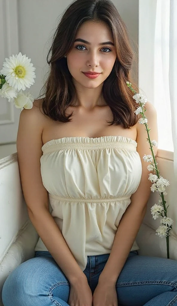 there  a woman in a white dress posing for a picture, buxom chested, with large breasts, giant stunning goddess shot, covered sfw huge breasts, voluptuous and arousing, a beautiful woman in white, with a large breasts, sfw huge breasts, dressed in a beautiful white, beautiful goddess, large breasts, large breasts size, busty, ((HDR)) ((Deep Shadows)) ((Vivid Colors)) ((LOMO)) ((UHD)) ((low exposition)) ((RAW))