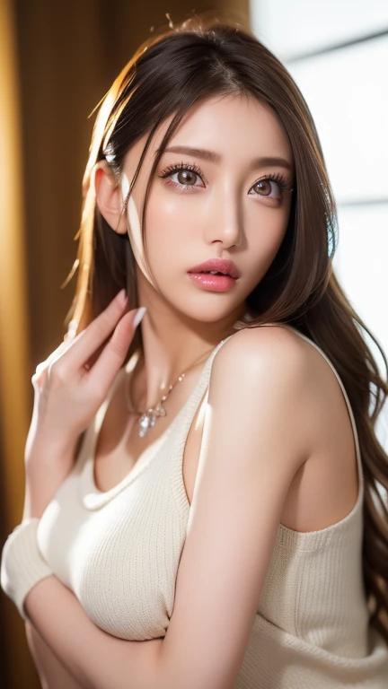 (Raw photography)、(masterpiece、top-quality:1.3、ultra-quality)、(Ultra detailed 8K cg:0.4)、(A hyper-realistic:1.35)、(Photorealsitic:1.45)、(realisitic:1.5)、outdoor bath、outside of house、to stand、(((Hide the front with a thin towel、Hands between the legs、Hands holding down towels)))、Beautuful Women、23years old、super model、Perfect figure:1.4、(curved chest)、((Realistic lighting))、Clear focus:1.2、BREAK、 1girl in、Perfect Body Beauty:1.4、Slim abs:1.1、((dark brown hair:1.2))、(Acceleration:1.4)、bangss、(Slender face、finely eye、Narrow-eyes)、二重まぶた、((a closed mouth))、length hair、view front、Fluttering hair、cleavage of the breast、a necklace、