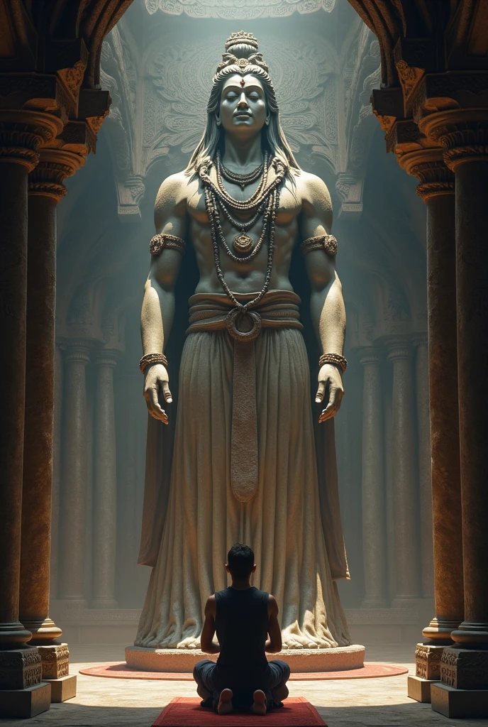 there is a statue of a man in a cave with a sky in the background, stone eyes, mossy ruined temple, digital art trends, angkor, detailed symmetry!!, screenshot from a movie, creative commons attribution, xbox graphics 3 6 0, giant moai statues, padmasana, by Thomas Wijck, infinity dream, ruin --auto --s2